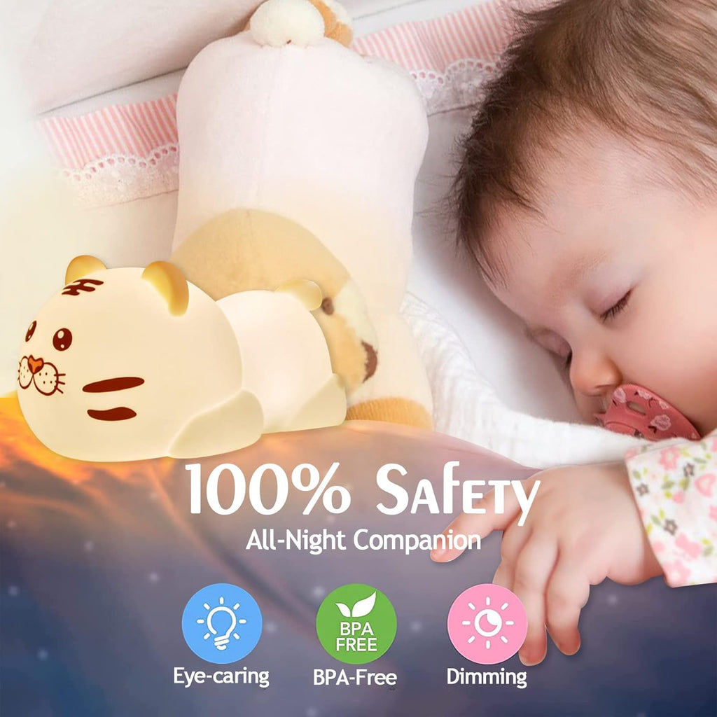 QANYI Christmas Gift Tiger Lamp, Silicone Color Changing Tiger Desk Nightlight, Rechargeable Nursery Table Lamp with Timer and Remote Control, Gift for Toddler Baby Girls Boys Children Bedroom