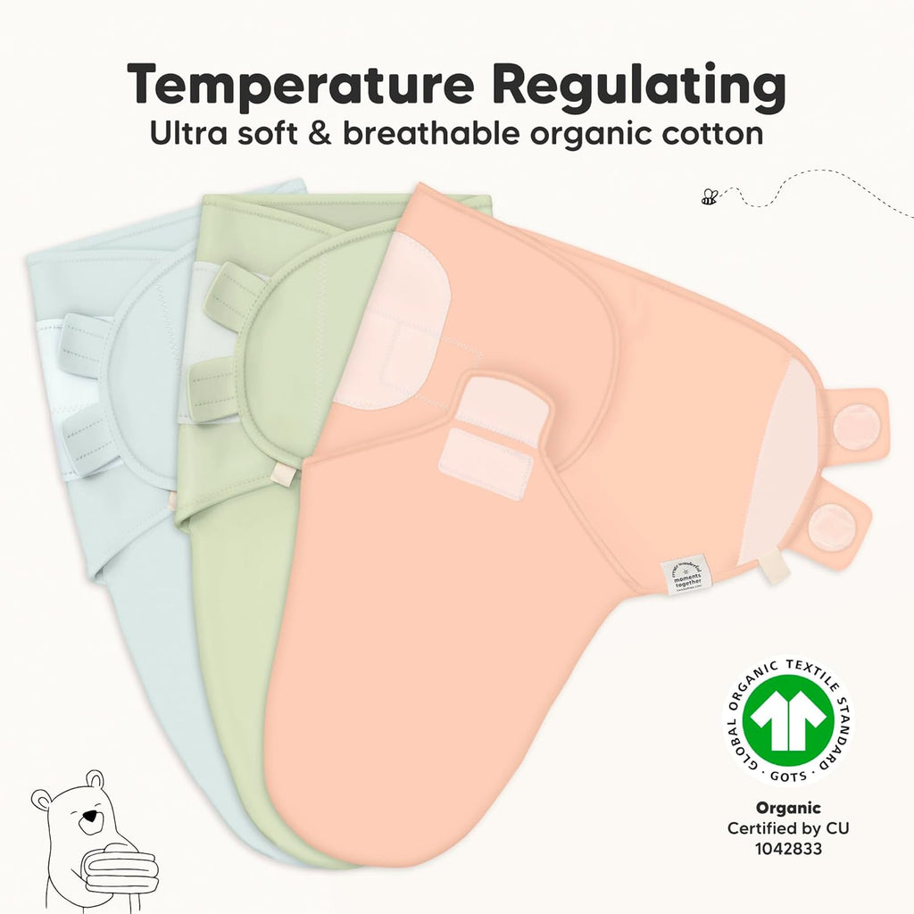 KeaBabies 3-Pack Organic Baby Swaddle Sleep Sacks - Swaddles for Newborns, Infant 0-3 Months, Baby Girls, Boys, Soft & Snug Newborn Sleep Sack, Nursery Swaddling Blankets (Mellow)