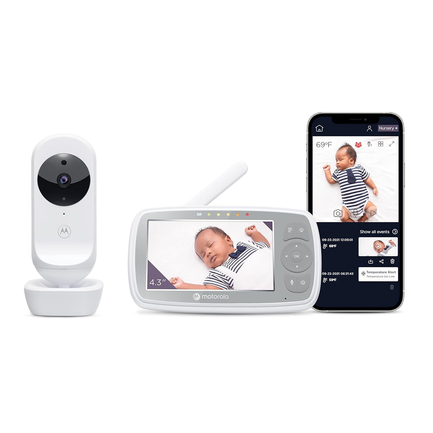 Motorola Nursery VM44 WiFi Video Baby Monitor with Camera, 4.3" Screen, 1000ft Range, 2-Way Audio, Pan/Tilt/Zoom, Room Temp, Lullabies, Night Vision