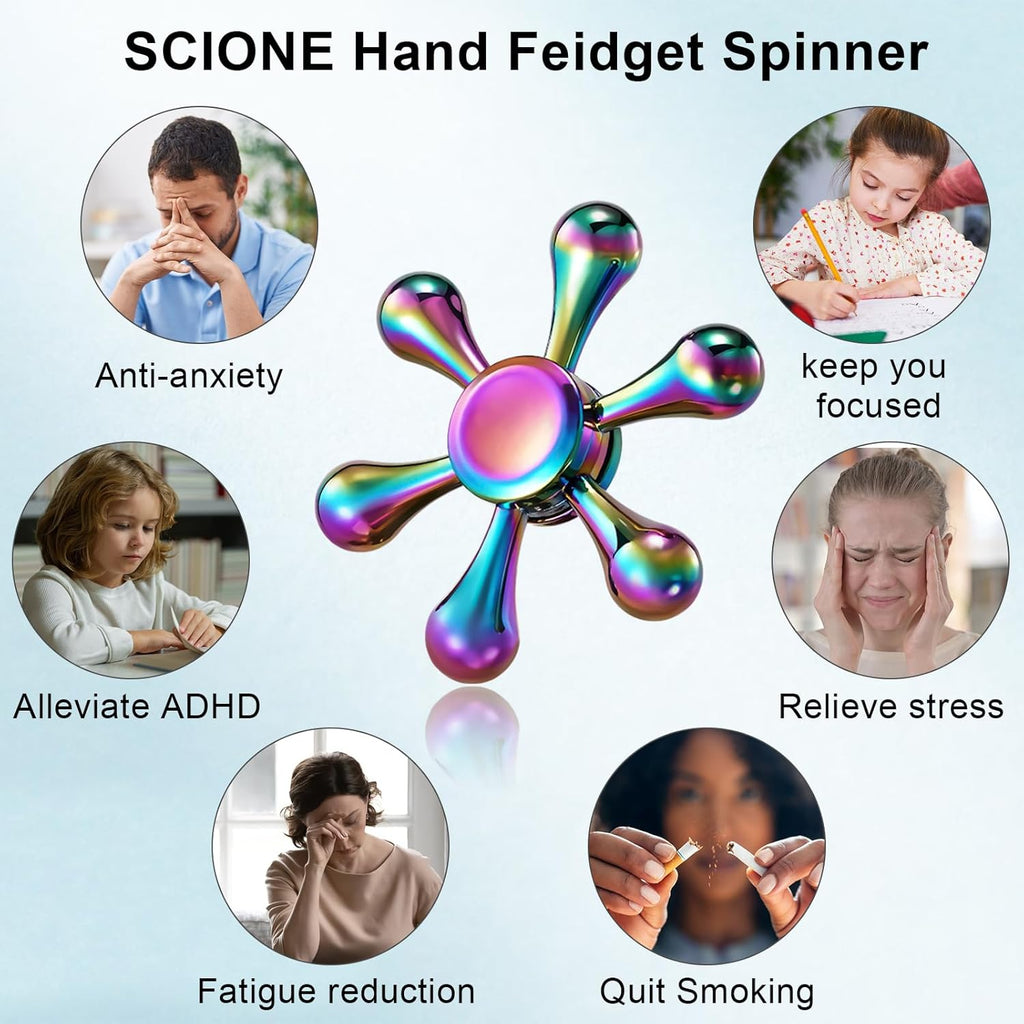 SCIONE Metal Fidget Spinner Gifts for Adults and Kids, Stress Anxiety ADHD Relief Figets Toy, Metal Anti-Anxiety Fidget Spinner Toy for Birthday Gifts Stocking Stuffers Classroom Prizes for Boys Girls