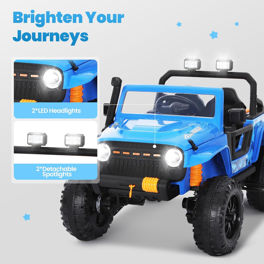 24V Kids Toddler Ride On Truck Electric Car Kids Ride On Truck Car Electric Jeep Off-Road Truck for Parent Remote Control LED Lights Music Powerful Wheels for Ages 3+(Blue)