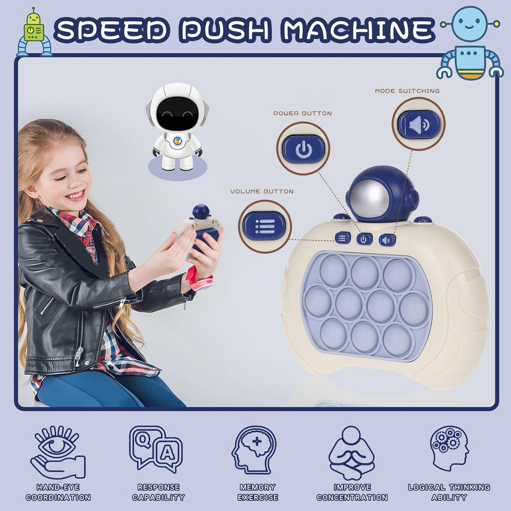 Fast Push Game Pop Fidget Toys for Kids, Fast Push Bubble Game, Quick Push Pop Game for Boys & Girls Age 3-12, Handheld Puzzle Game Sensory Toys Relaxation and Decompression (Blue Astronaut)
