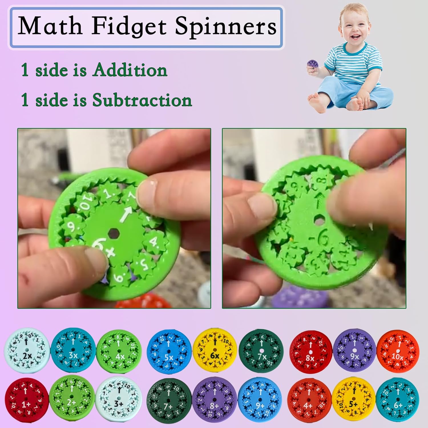 Math Facts Fidget Spinners, Math Facts Fidget Spinners for All The Stimmers, Multiplication Chat Game Fidget Toys for Adults Kids (18Pcs)