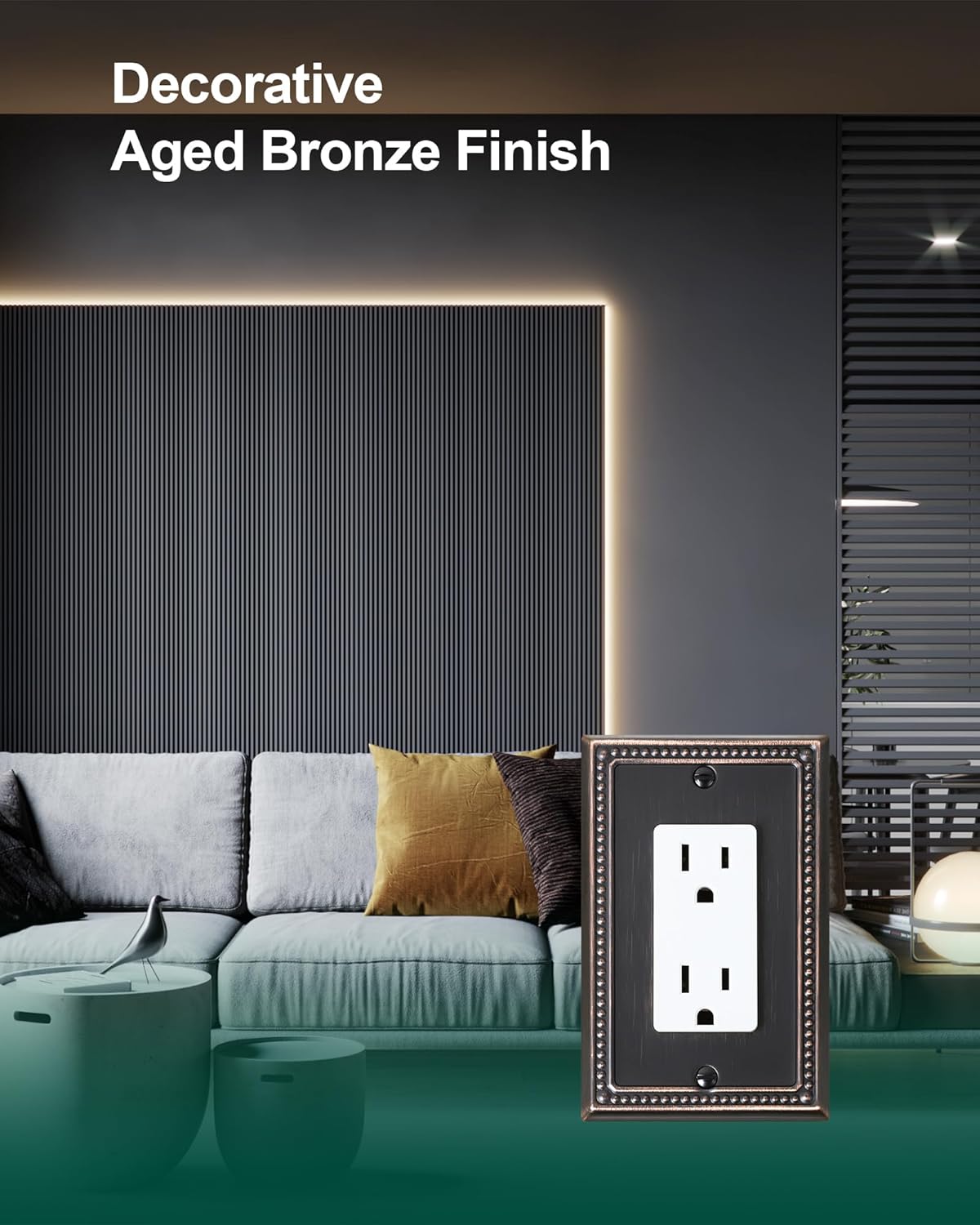 2-Pack Decorator Outlet Cover Plate, Decorative Switch Plates and Outlet Covers, Aged Bronze Metal Wall Plates for Electrical Outlets, Receptacle, GFCI Outlet, Dimmer Switch
