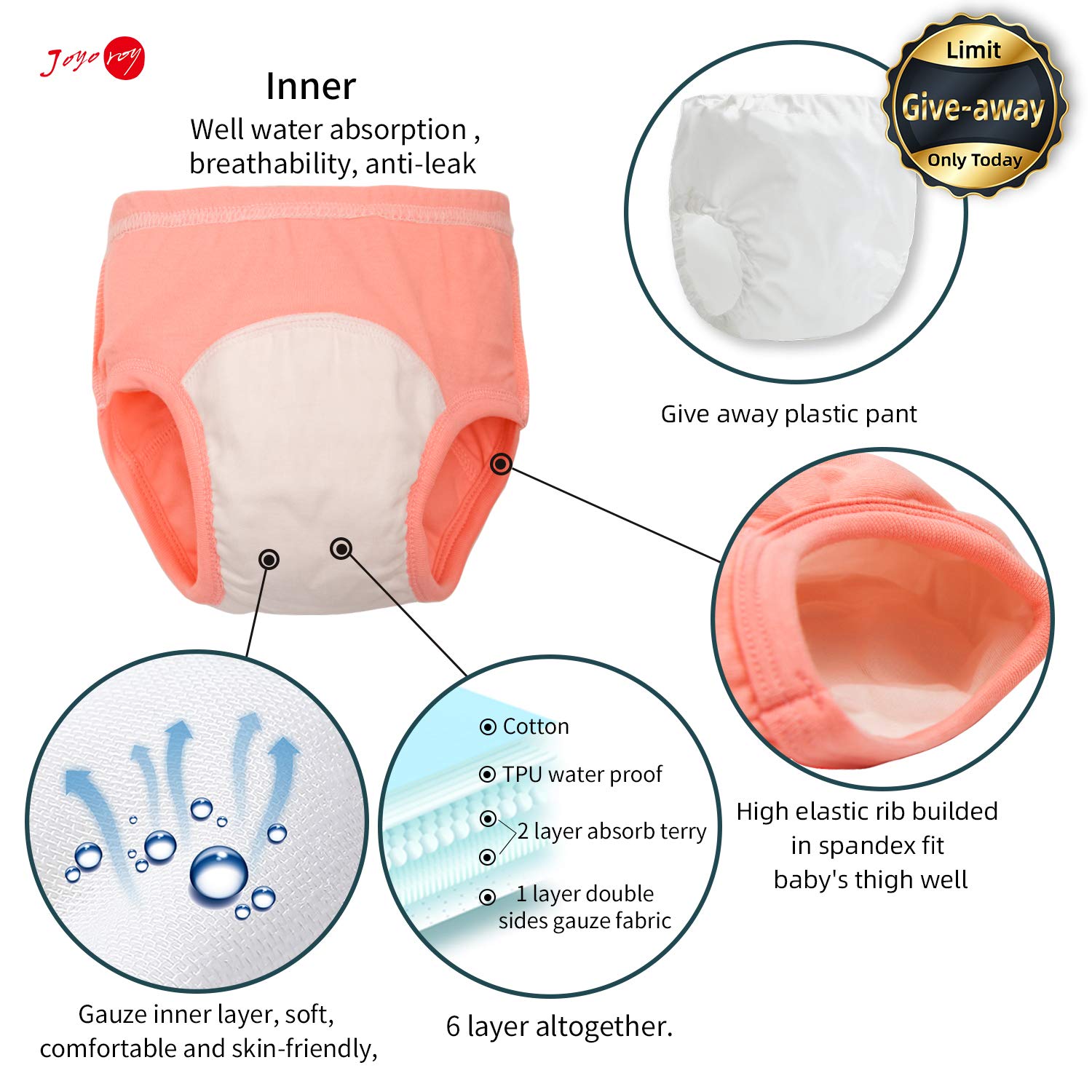 Joyo roy 6Pcs Potty Training Underwear for Boys and Girls 100% Cotton Soft Absorbent Potty Training Pants Leakproof Unisex Toddler Panties 5T Underwear Baby Pee Pants with Sticker Chart for Kids