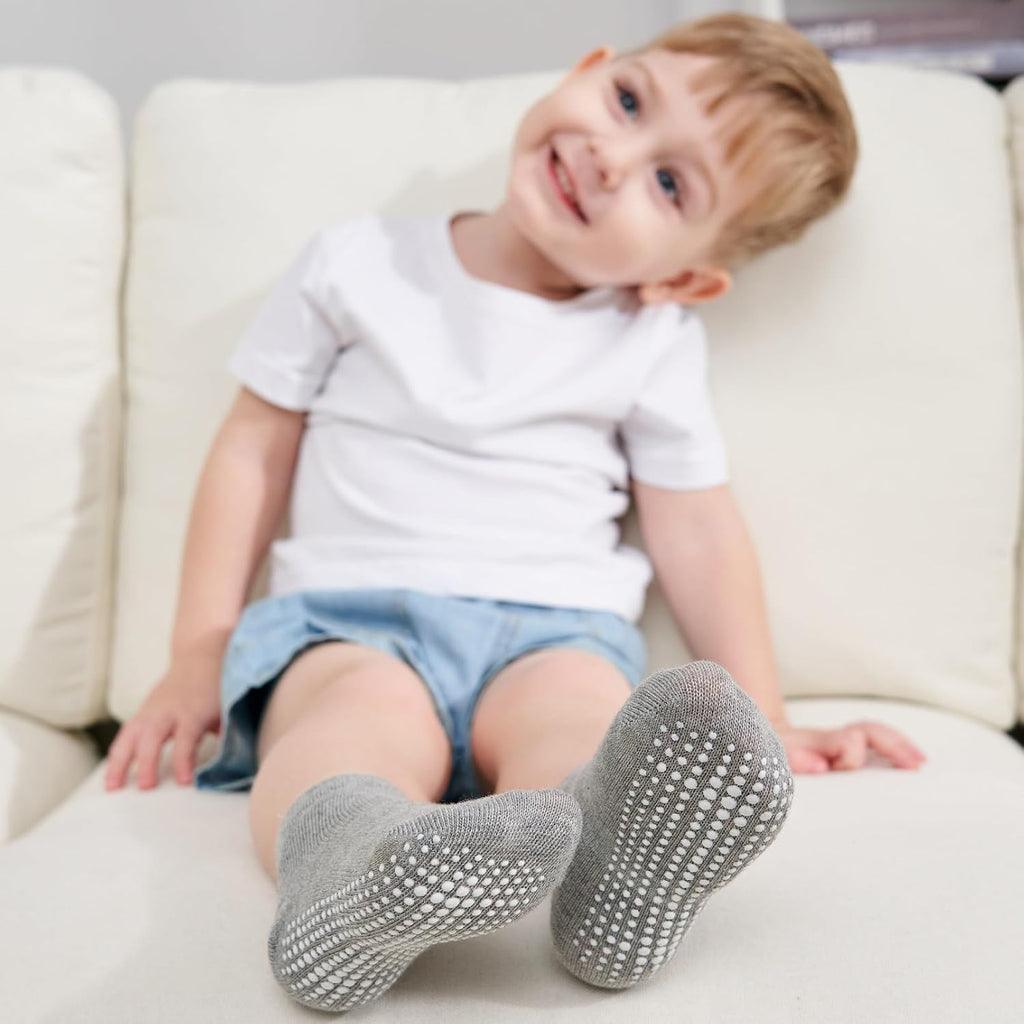 Zaples Baby Non Slip Grip Ankle Socks with Non Skid Soles for Infants Toddlers Kids Boys Girls