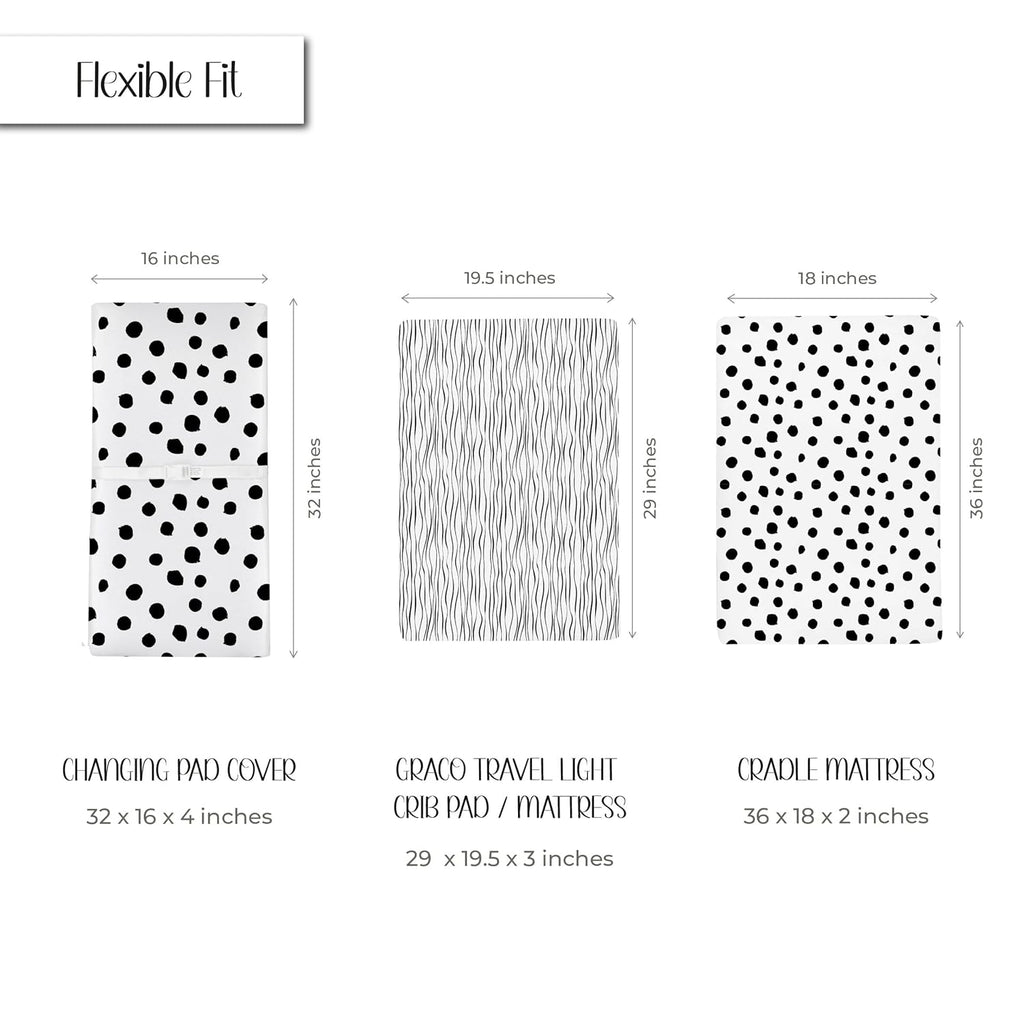 Changing Pad Cover Set | Cradle Sheet 2 Pack 100% Jersey Cotton Black and White Abstract Stripes and Dots by Ely's & Co