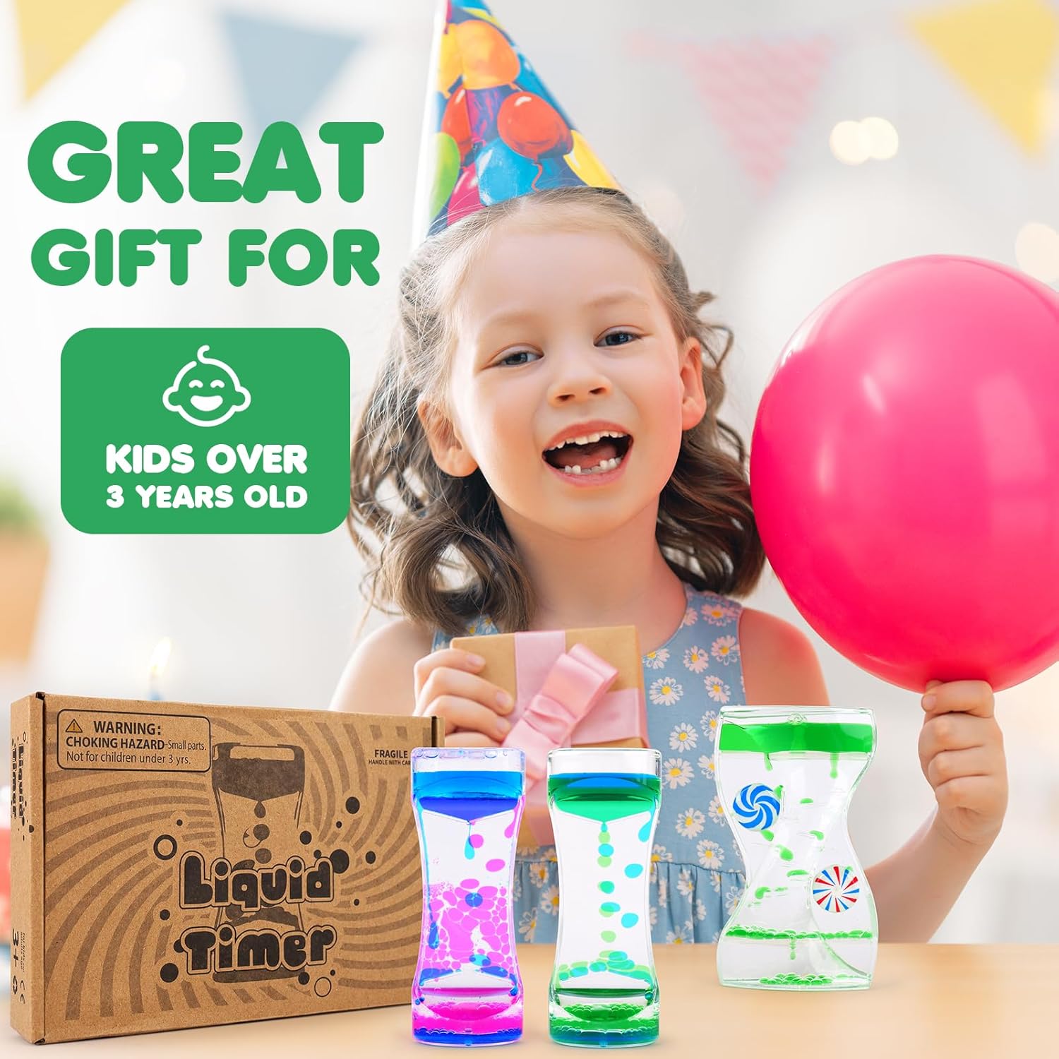 Liquid Timer - Sensory Toy for Relaxation, Liquid Motion Bubbler Timer with Floating Color Lava Lamp, 3-Pack Incredibly Effective Calming Stress Relief Hourglass Toy for Kids & Adults, Autism & ADHD