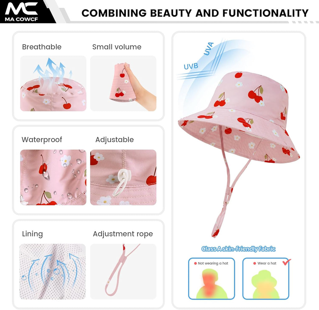 Baby Sun Hat 0-6 Years Toddler Boys Girls Adjustable Bucket Hats Kids Bucket Hats UPF 50+ Wide Brim Beach Swim Pool