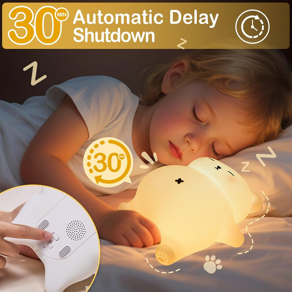 Snoring White Bear Night Light, Rechargeable Squishy Lamp - Silicone Nursery LED Animal Dimmanble Touch Nightlight - Bedroom Cute Funny Birthday Christmas Gifts for Kids, Boy, Girls