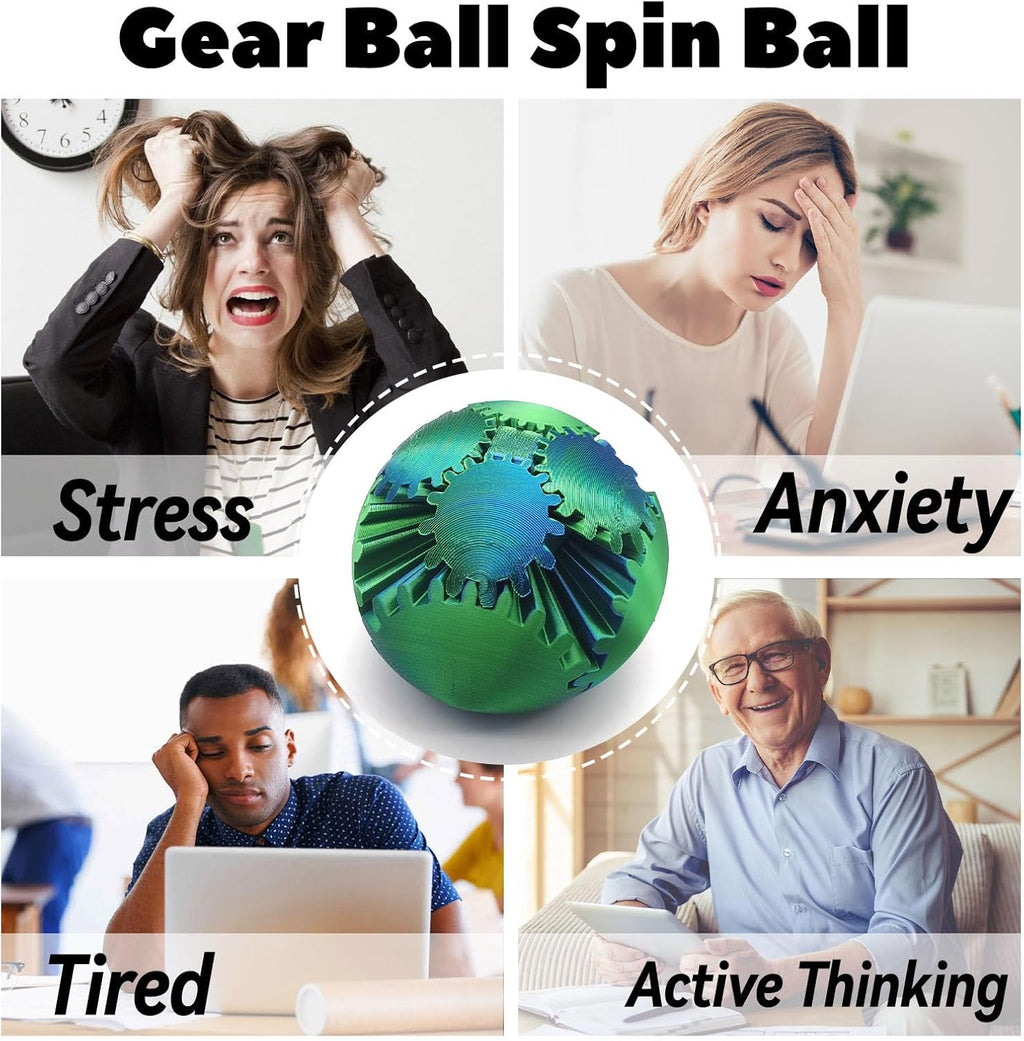 3D Printed Gear Ball Spin Ball, 4inch Large Gear Ball Fidget Toy, Gear Sphere Cube Puzzle, Gearball Fidget Desk Toy, Gearsphere Steampunk Whirling Wonder Fidget Stress Ball (Red Blue)