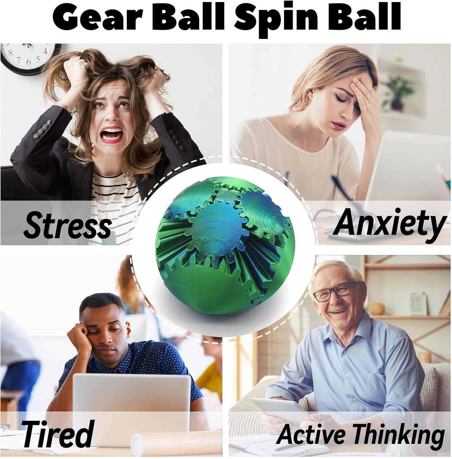 3D Printed Gear Ball Spin Ball, 4inch Large Gear Ball Fidget Toy, Gear Sphere Cube Puzzle, Gearball Fidget Desk Toy, Gearsphere Steampunk Whirling Wonder Fidget Stress Ball (Yellow Blue)