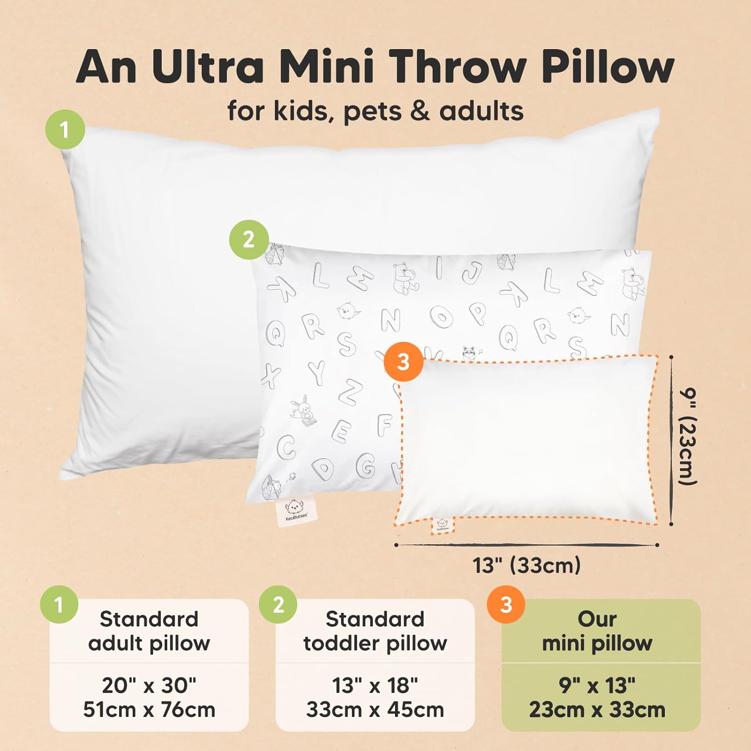 Mini Toddler Pillow with Pillowcase - 9x13 My Little Dreamy Travel Kids Pillow for Sleeping, Toddler Bed, Small, Tiny, Organic Cotton Pillowcase, Soft & Breathable, Kids 2-4 Years Old(Soft White)