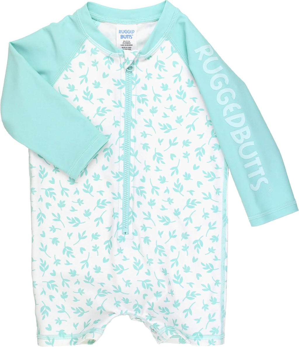 RUGGEDBUTTS Baby/Toddler Boy Swimsuit, One Piece Zipper Rash Guard Sunsuit with UPF 50+ Sun Protection