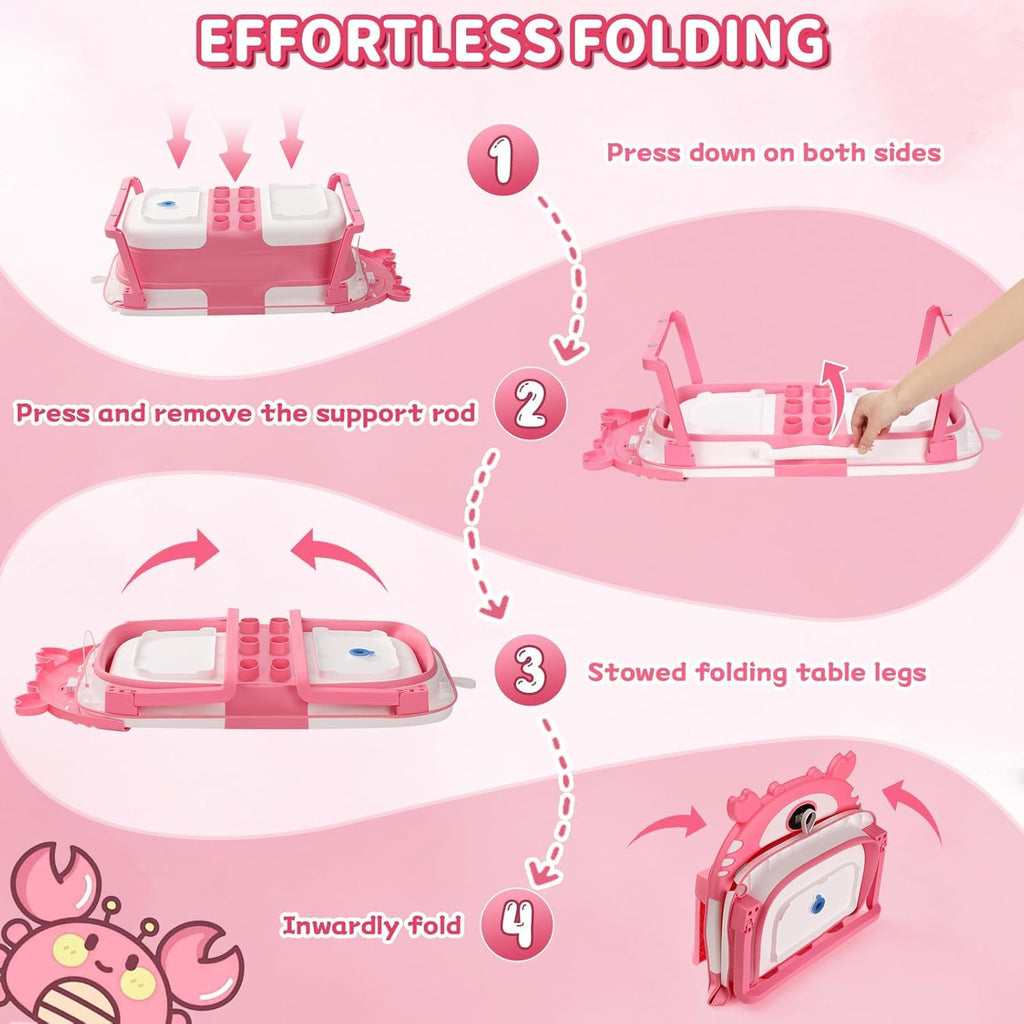 Baby Bathtub,Collapsible Baby Bath Tub with Thermometer & Soft Floating Cushion,Portable Travel Baby Bathtubs for Newborns to Toddlers 0-36 Months(Crab Pink)