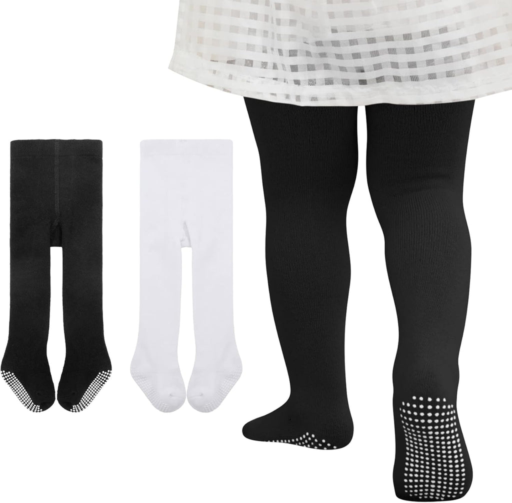 Zando Baby Girls Tights Cozy Cotton Infant Non Slip Grip Leggings Toddler Solid Knit Pantyhose Warm Newborn Stockings