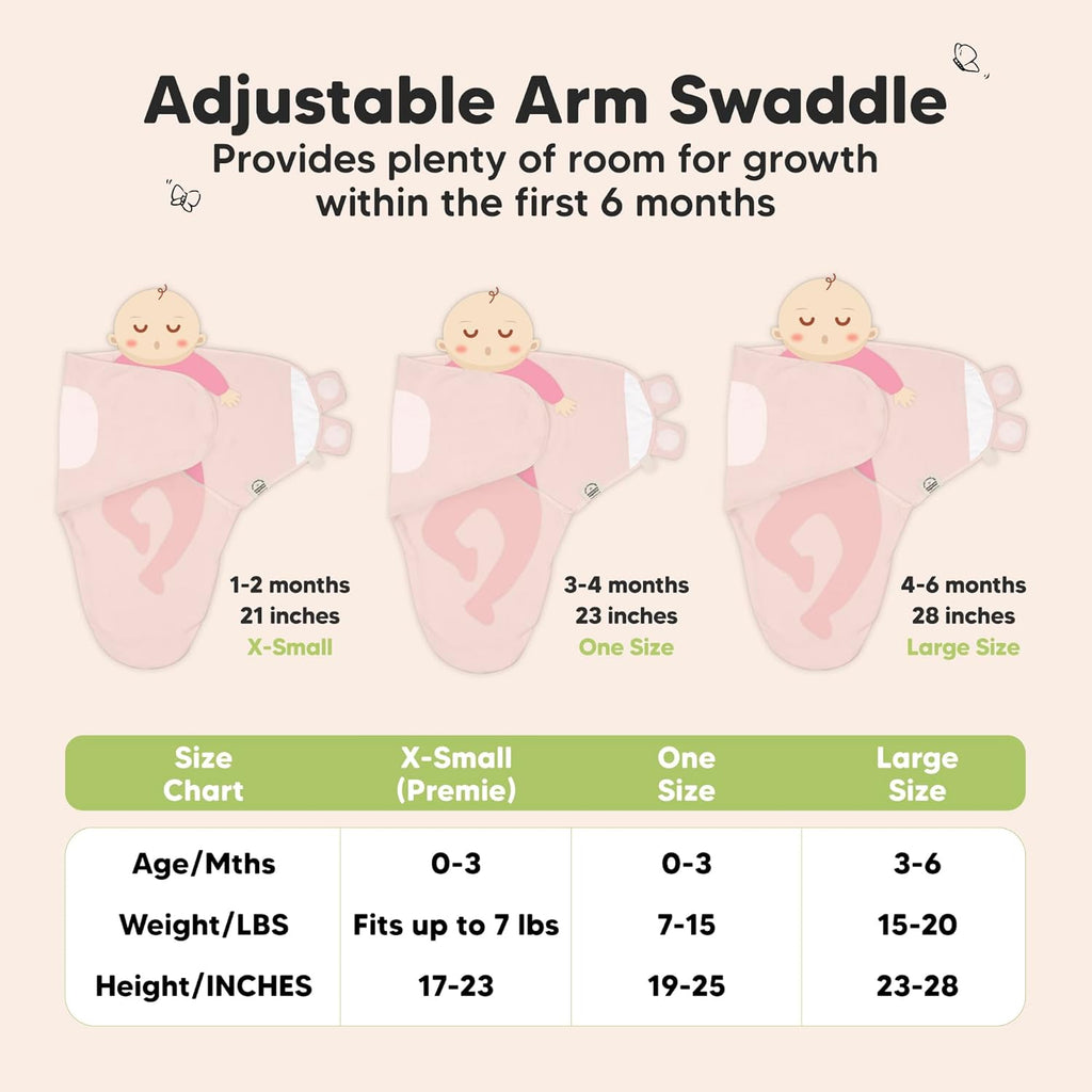 3-Pack Organic Baby Swaddle Sleep Sacks - Swaddles for Newborns, Infant 0-3 Months, Baby Girls, Boys, Soft & Snug Newborn Sleep Sack, Nursery Swaddling Blankets (ABC Land Rose)