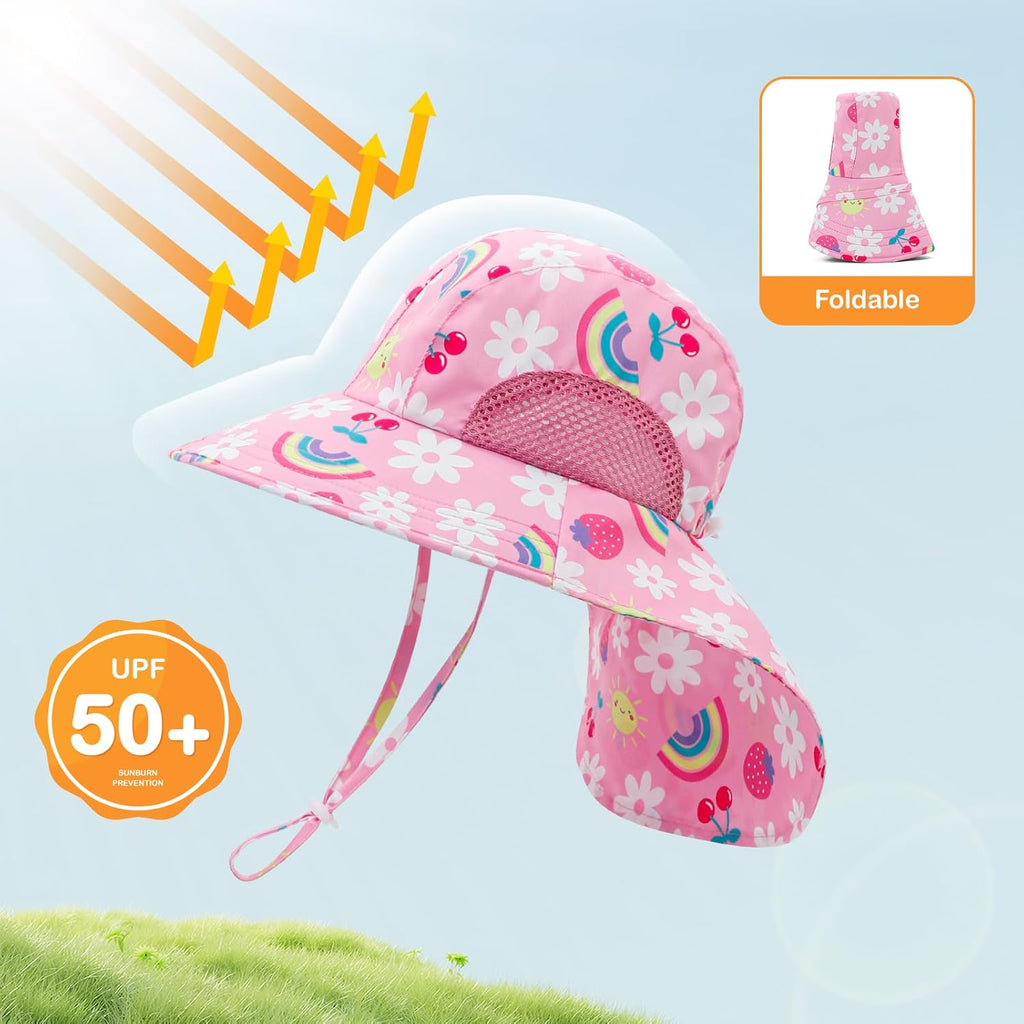 Baby Sun Hat UPF 50+ Mesh Liner Toddler Bucket Hats with Wide Brim Neck Flap for Outdoor Beach Swim