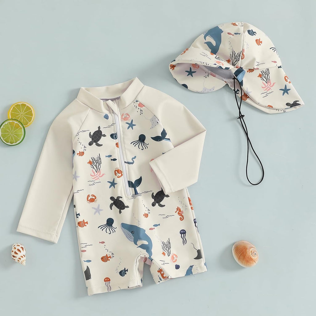 Hnyenmcko Baby/Toddler Boy Rash Guard Swimsuit Long Sleeve One Piece Zipper Swimwear Sunsuit Infant Bathing Suit Beachwear