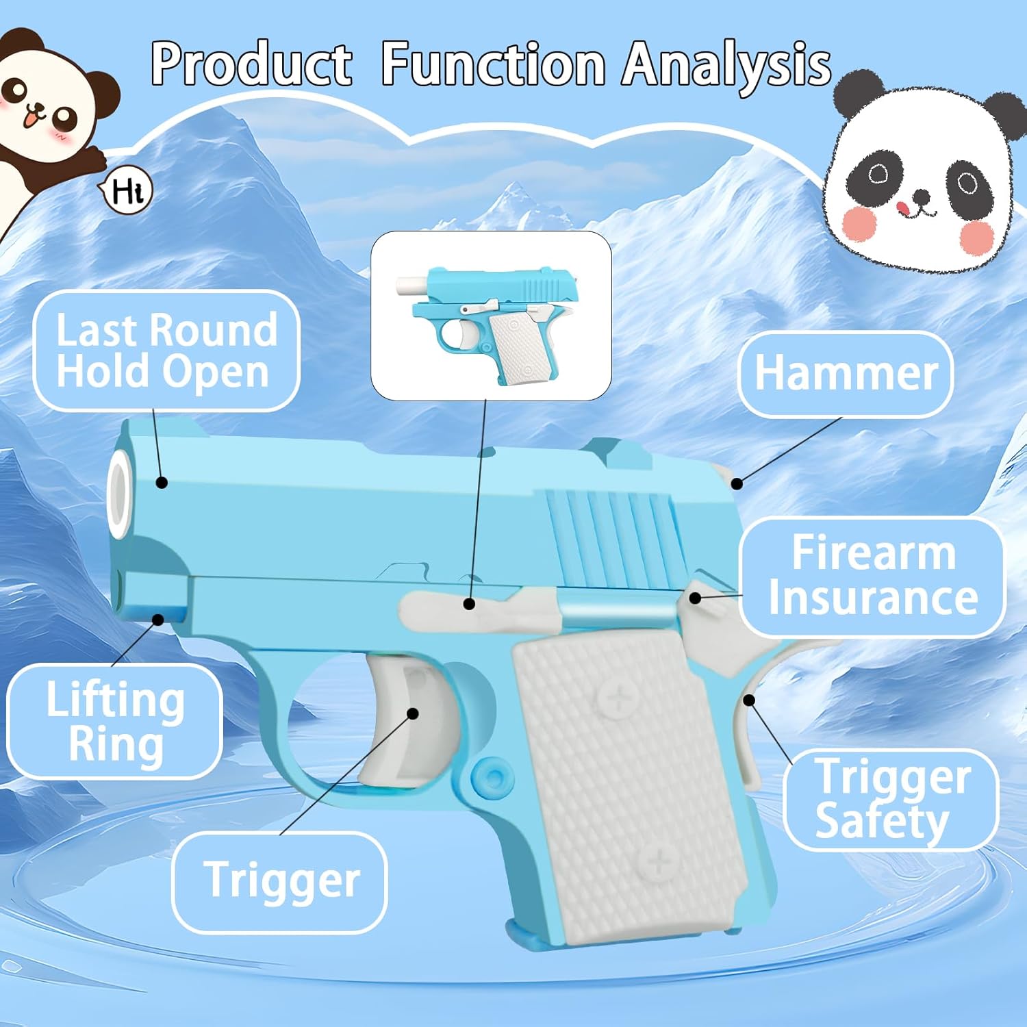 1911 3D Printed Small Pistol Toys Small Gun Toy Pístol Fidget Toys Fidget Gun Sensory Toys Adults Stress Relief Pistol Toy for Kids Friends Christmas Birthday Gift-Blue
