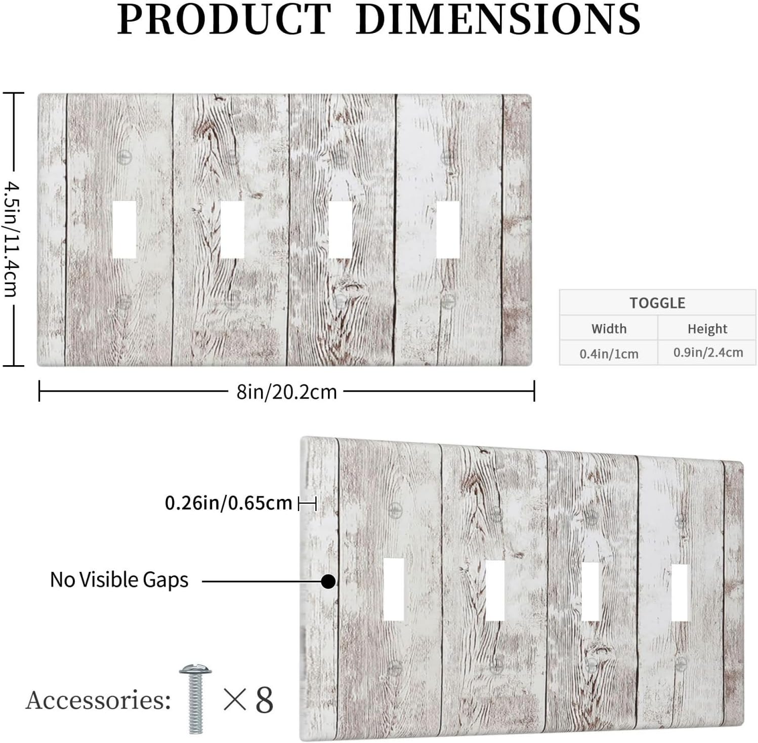 Light Switch Covers Rustic Vintage White Wood Grain Quad Toggle Electrical Faceplate 4 Gang Wall Plate Decorative Switch Plates for Farmhouse Home Decor