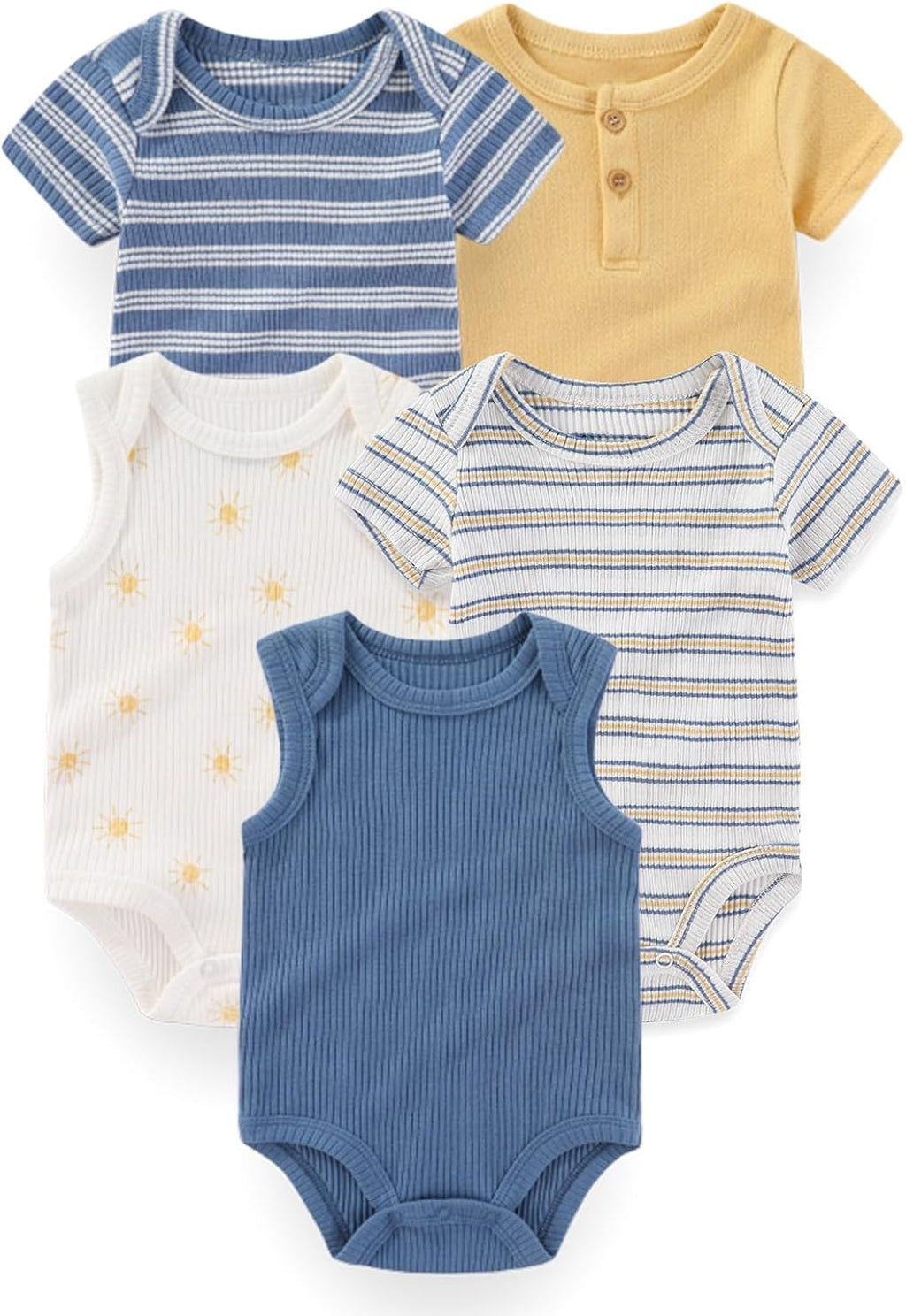 Four Seasons Baby Boy Girl Bodysuits 5-Pack Cotton Comfort Short Sleeve Baby Clothes Soft Infant Outfits