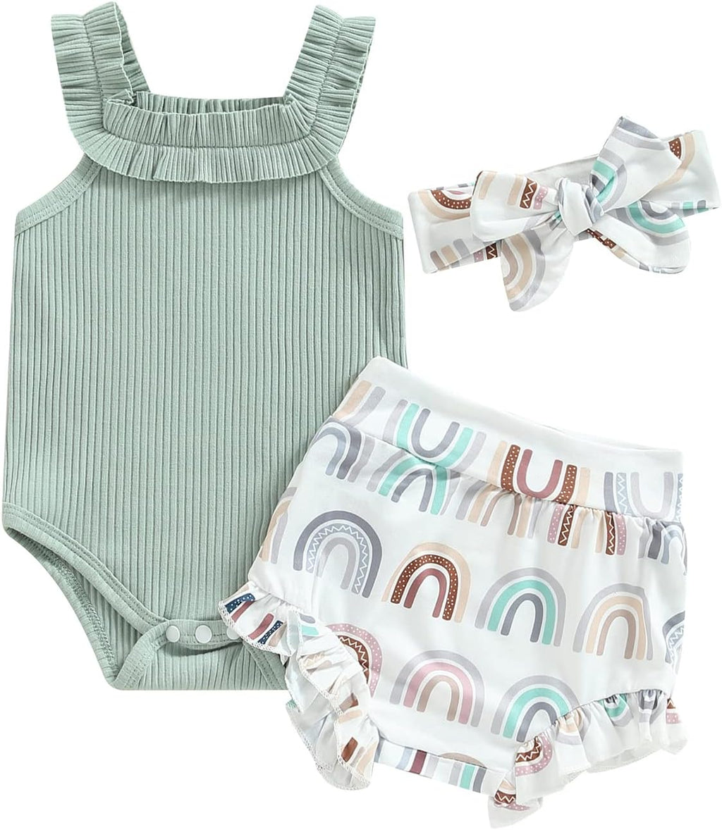 fhutpw Baby Girl Clothes Summer Cute Outfits 3 6 12 18 Months Spaghetti Strap Romper & Floarl Shorts Sets