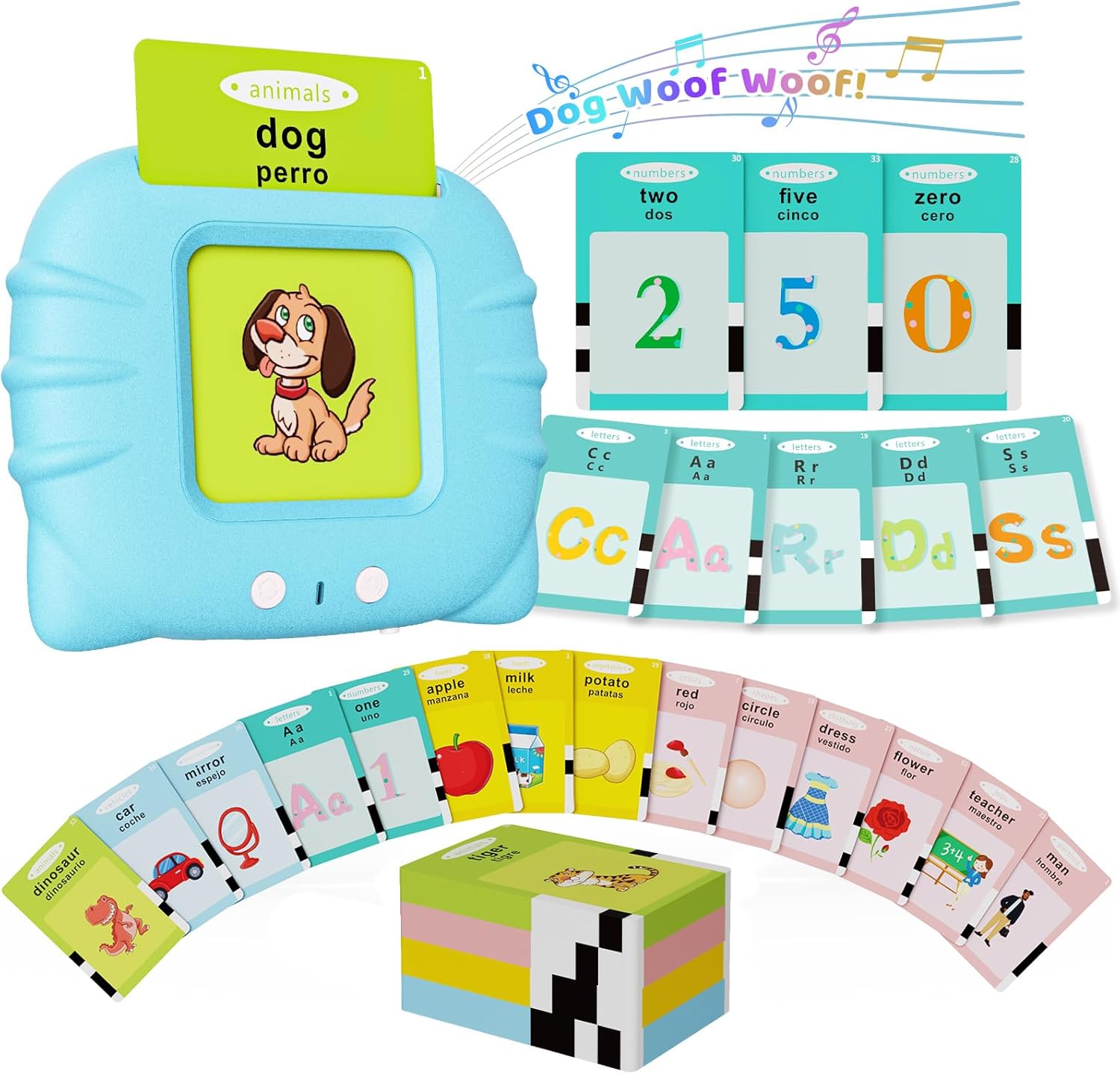 Toddler Toys Bilingual English and Spanish Talking Flash Cards for 1 2 3 4 5 6 Year Old Boys and Girls, Autism Sensory Toys for Autistic Children, Learning Educational Speech 250 Sight Words
