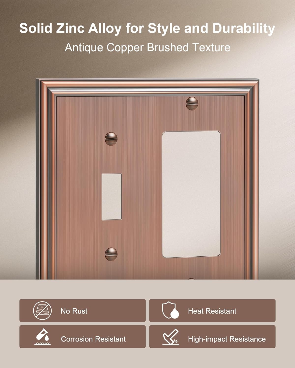 2-Pack Combo Toggle/Decorator Light Switch Cover Plate, Antique Copper Decorative Electrical Outlet Covers, Durable Solid Zinc Alloy Wall Switch Plates and Outlet Covers