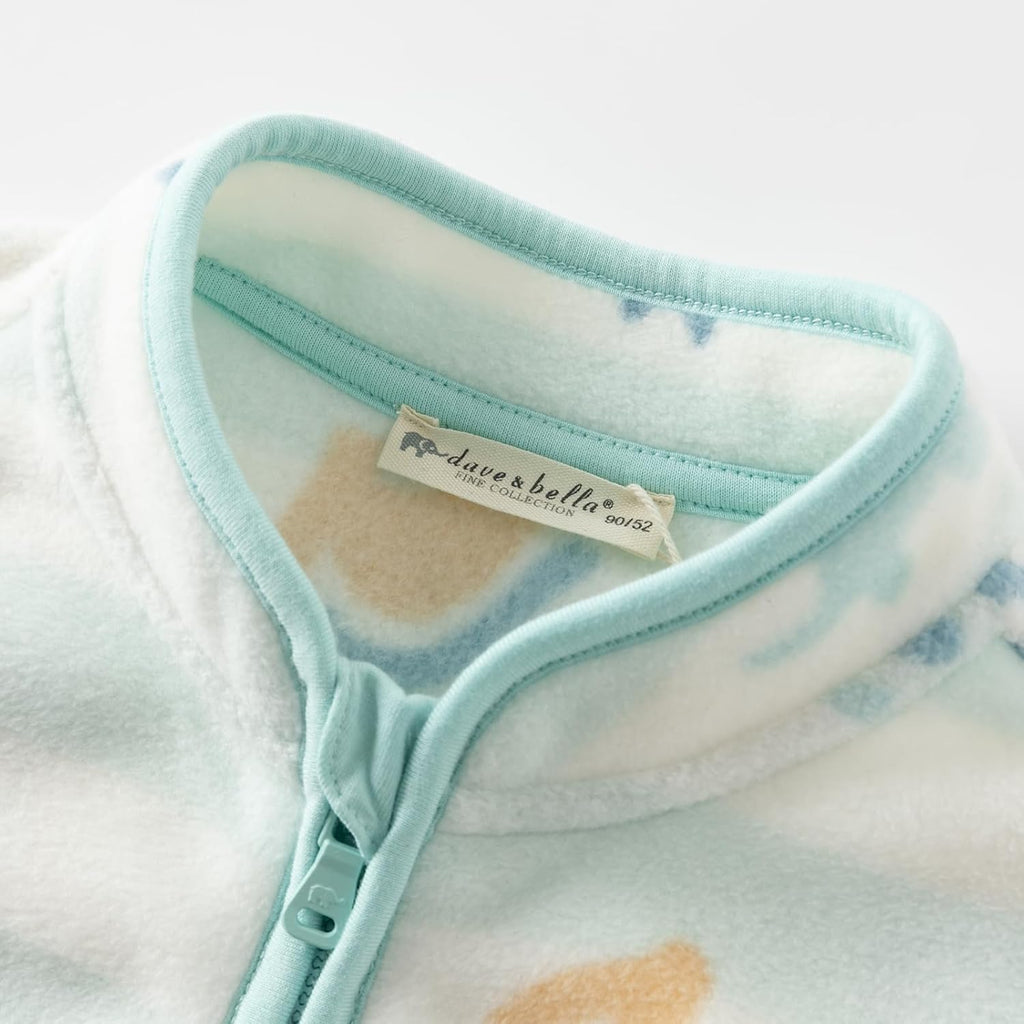 DAVE & BELLA Kids Printed Polar Fleece Jacket Toddler Baby Boys Girls Zip Up Long Sleeve Spring Fall Warm Outerwear Coat