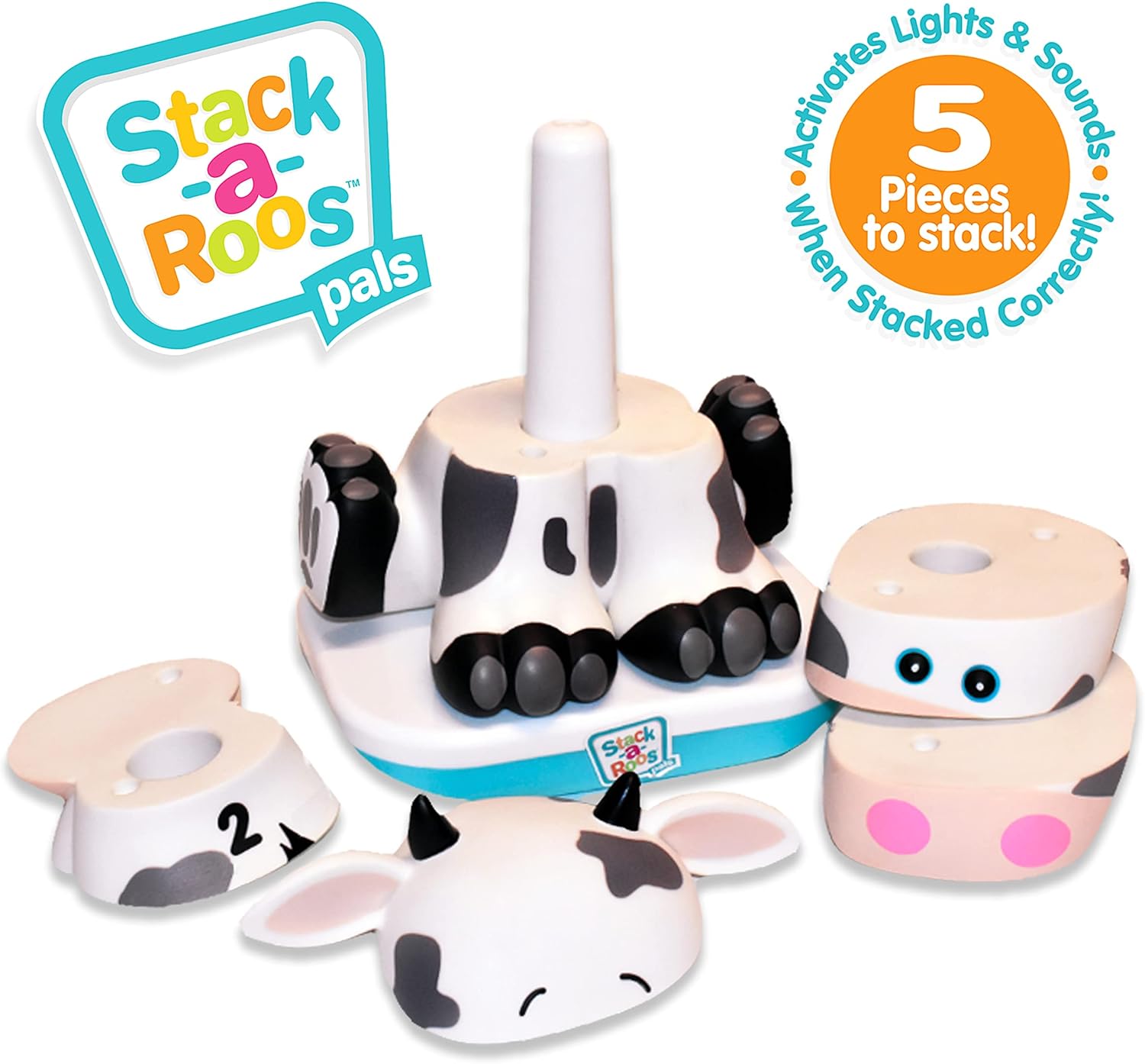Stack-a-Roos Baby Cow by Salus Brands - Animal Stacking Toy, Educational Early Learning Toy for Infants Babies Toddlers, Age 12+ Months - Great Baby Gifts
