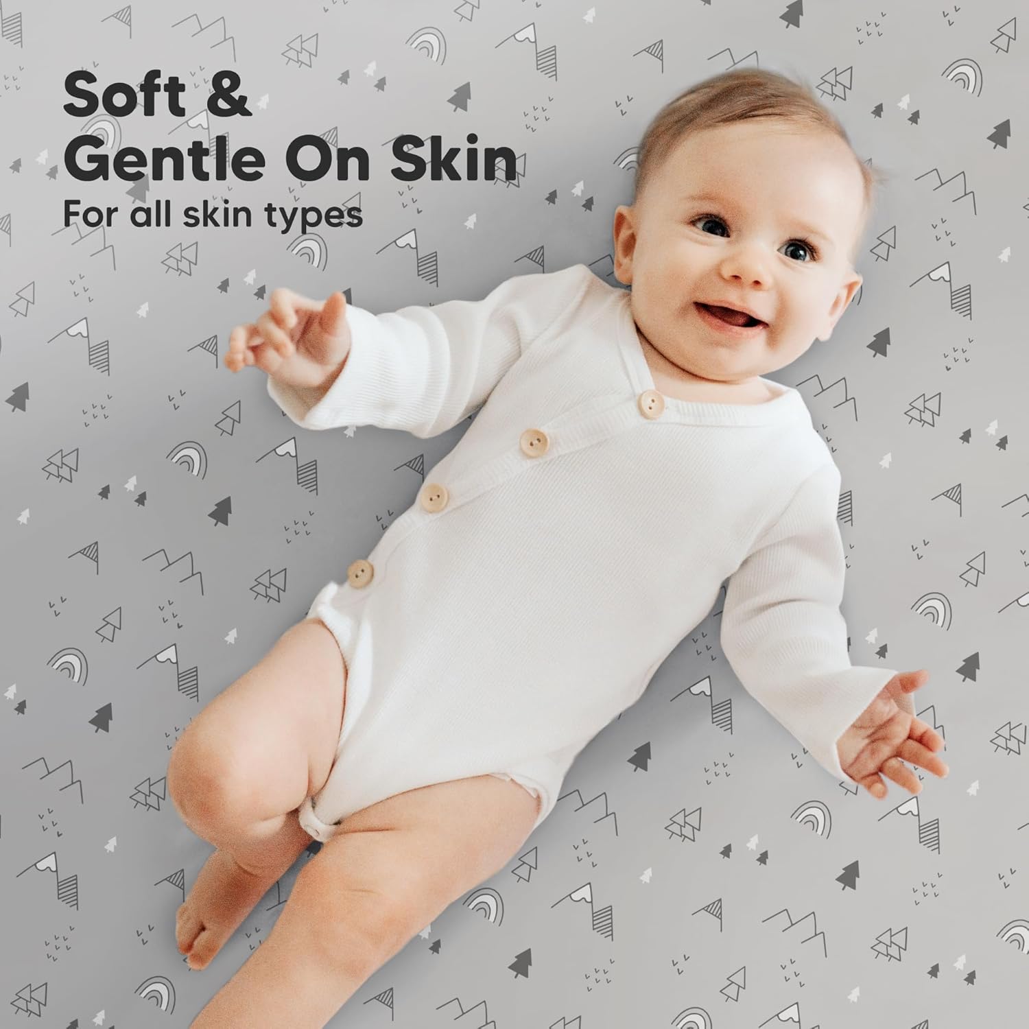 2-Pack Mini Crib Sheets Fitted - 38x26 Pack N Play Sheets for Pack and Play Mattress, Organic Cotton, Soft & Breathable Playard Bedding, Neutral Mini Toddler Bed Cover for Boys, Girls (Woodland)