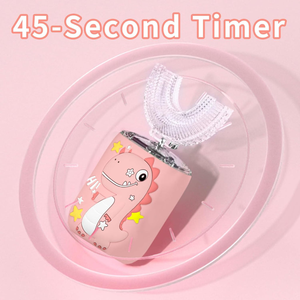 Kids Electric U Shaped Toothbrush,Kids Sonic Full Mouth Toothbrush with 4 Soft Brush Head Automatic Rechargeable 6 Cleaning Modes IPX7 Waterproof 360 Degree Cleaning - Age8-15 Pink