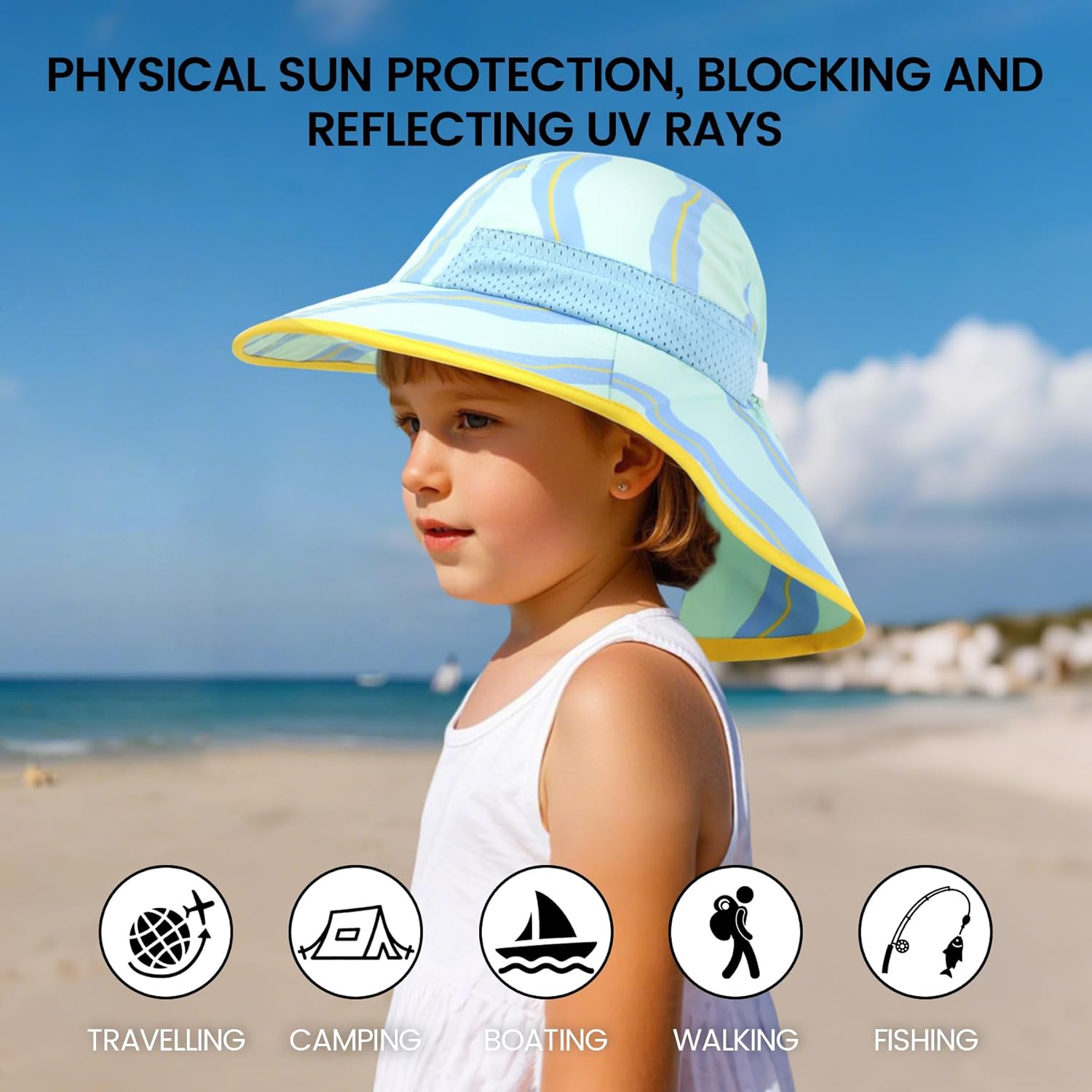 Baby Sun Hat with Neck Flap for Sun Protection Toddler Beach Hat UPF 50+ Outdoors 0-6 Years Boys Girls