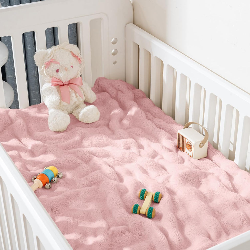 Fleece Baby Blanket for Girls Bubble Design, Warm Cozy and Fluffy Infant Newborn Toddler Small Receiving Blankets for Crib Stroller, 30x40 Inches, Pink