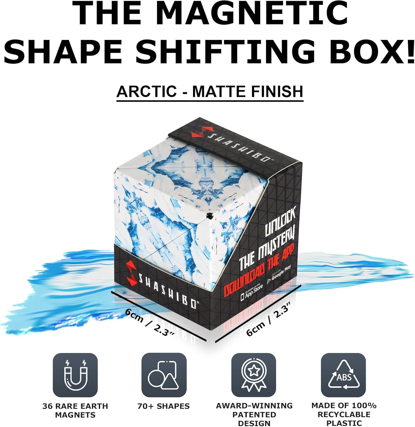 SHASHIBO Shape Shifting Box - Award-Winning, Patented Fidget Cube w/ 36 Rare Earth Magnets - Transforms Into Over 70 Shapes, Download Fun in Motion Toys Mobile App (Wild Series - Arctic)