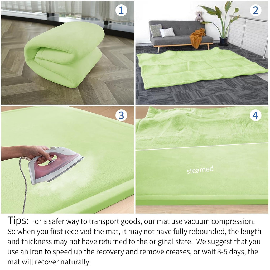 Baby Play Mat for Floor,1.3"Thick Elasti-Foam 50x50 Playpen Mat for Toddlers Infant kids,Water-Repellent Soft Velvet for Tummy Time,Non-Slip Backing for Crawling,Tatami Style(Light Green)