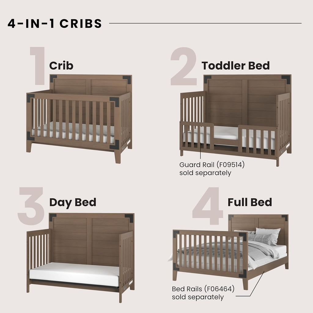 Child Craft Lucas 4-in-1 Convertible Crib, Baby Crib Converts to Day Bed, Toddler Bed and Full Size Bed, 3 Adjustable Mattress Positions, Non-Toxic, Baby Safe Finish (Dusty Heather)