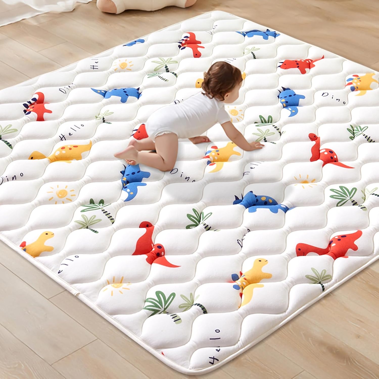Odorless Premium Foam Baby Play Mat 36" x 36", Soft Microfiber Fabric Crawling Mat for Floor- Comfortable and Hypoallergenic, Non-Slip Cushioned Floor Playpen mat for Infants,Babies,Toddlers