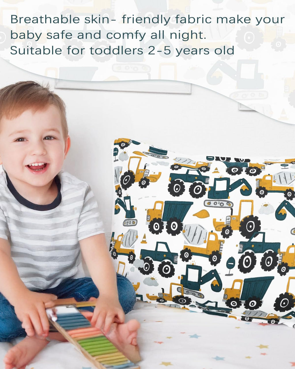 ALVABABY Toddler Pillowcases 2 Pack Organic Cotton Kids Pillow Cover Fit 13"x 18" or 12"x16" Envelope for Girl Boy Sleepy Travel