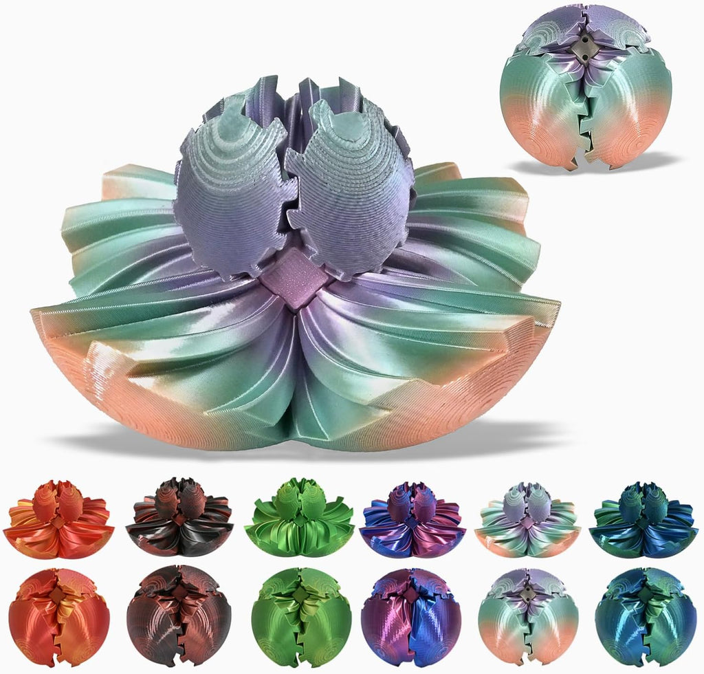 3D Printed Gear Ball, Gear Sphere Fidget Toy Stress Relif Toy for ADHD, Anxiety Relaxing Toy for Adults at Work/Study/Travel, Twist Candy Color