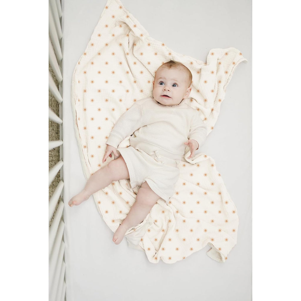 Konssy Baby Blankets for Unisex Boys Girls, Super Soft Nursery Minky Blankets with Muslin Cotton Front and Dotted Fleece Backing, Printed Bed Throws Newborn