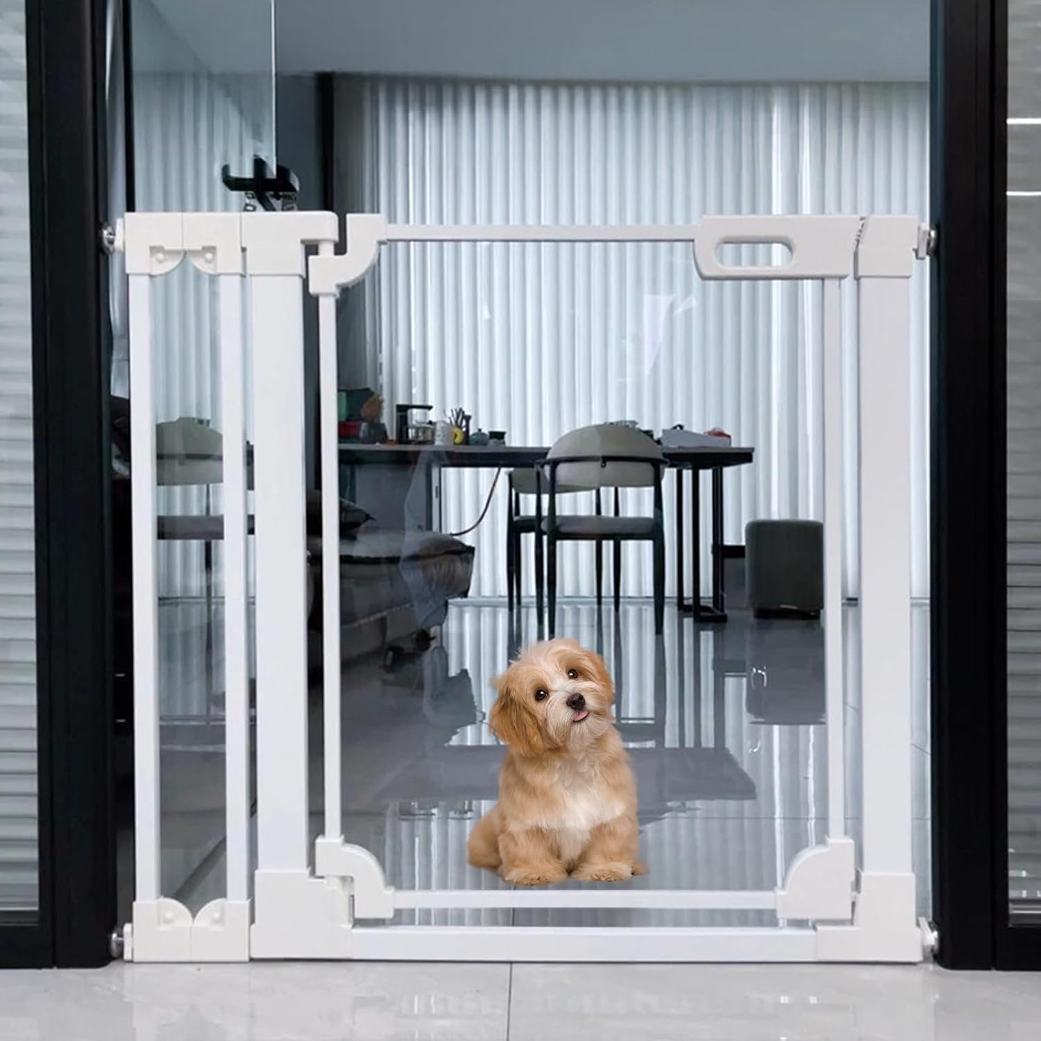 WAOWAO Clear Acrylic Baby Gate for Stairs Modern Design Acrylic Auto Close Pet Gate, 29.52-37.79" Wide Safety Baby Gate for Doorways,White Clear Dog Gates Indoor, Hallways,Kitchen