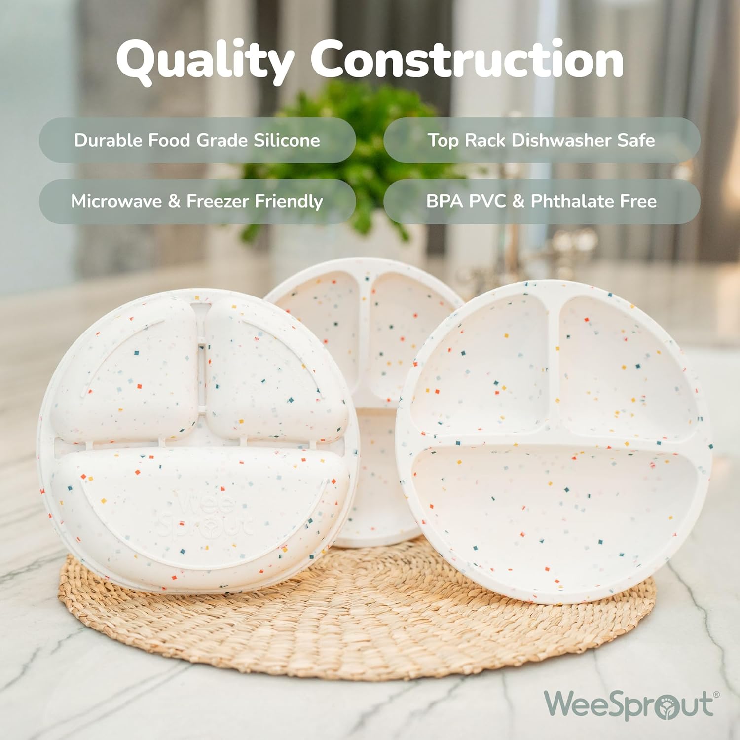 WeeSprout Silicone Divided Plates (With Lids), 100% Food Grade Silicone Divided Plates for Toddlers & Kids, Dishwasher & Microwave Safe