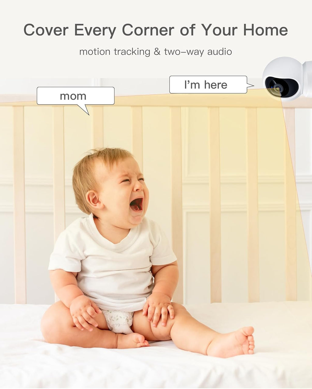 ARENTI B2, 360° View Baby Camera for Pet/Nanny, 2.4g WiFi Only, Temperature Sensor, Sound & Motion Detection, 2 Way Audio, Night Vision, Works Screen2-No Light