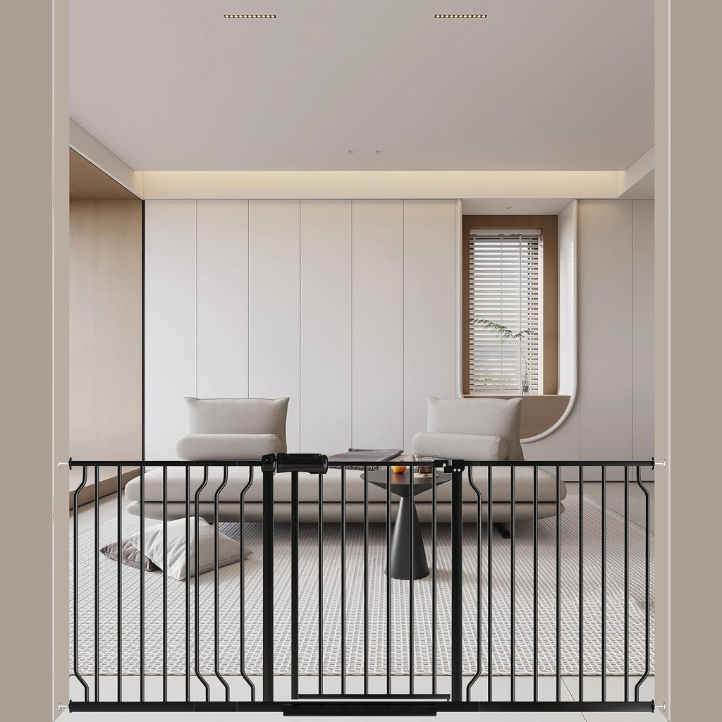 WAOWAO Baby Gate 62.20-71.26" Extra Wide Pressure Mounted Walk Through Swing Auto Close Safety Black Metal Toddler Kids Child Dog Pet Puppy for Stairs,Doorways,Kitchen