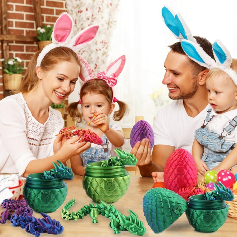 3D Printed Dragon Eggs with Dragon Inside, Mystery Crystal Dragon Egg Fidget Toys for Autism/ADHD, Articulated Dragon Fidget Toy, Executive Desk Toys, Home Office Decor (Green+Purple+Blue)