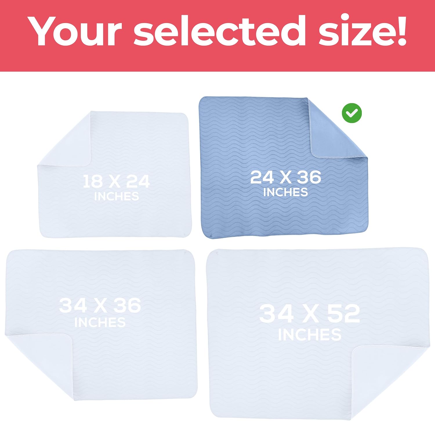 Utopia Bedding Washable Underpads 24" x 36" (Pack of 4), Waterproof Reusable Heavy Absorbency Incontinence Bed Pads for Adults, Kids, Elderly and Pets, Bedwetting Pads for Sofa and Couch (Blue)