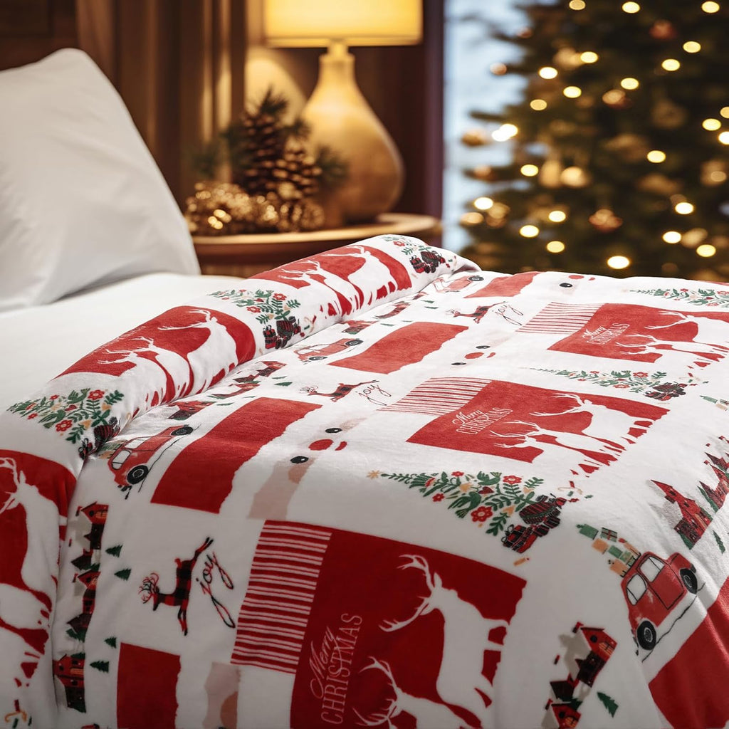 PHF Printed Fleece Blanket King Size, No Shed No Pilling Ultra Soft Plush Cozy Xmas Prints Theme Home Décor Flannel Blanket for Bed, Sofa, Couch and Gift, 108" x 90", Christmas Island