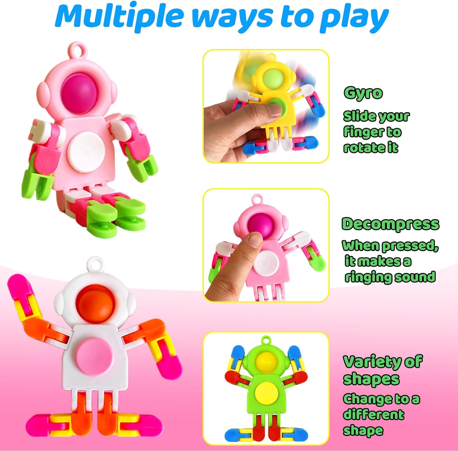 20 PCS Fidget Sensory Spinner Toys,Astronaut Key Chain Fingertip Toy,Transformable Fingertip Gyro Toy for Kids Adults,Stress Relief,Birthday Party Gift,Classroom Prizes